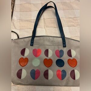Stylish Gray Tote Bag with Colorful Heart Accents